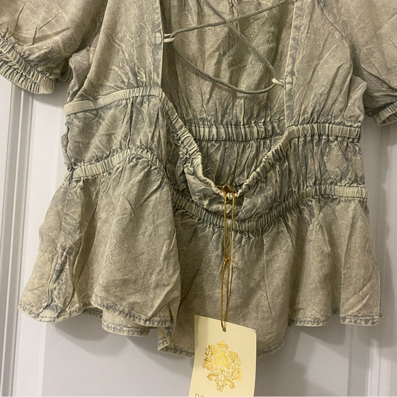 SOLD! Rebellion Again Criss-Cross Lace Up Backless Ruffle Hem Peplum Crop Top M - Picture 12 of 16